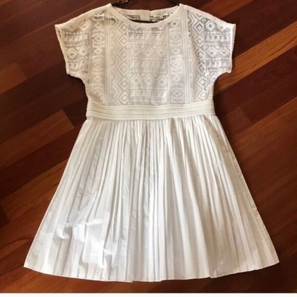 Madewell Dress Womens 4 Knee Length Pleated Skirt Geo Lace Top White